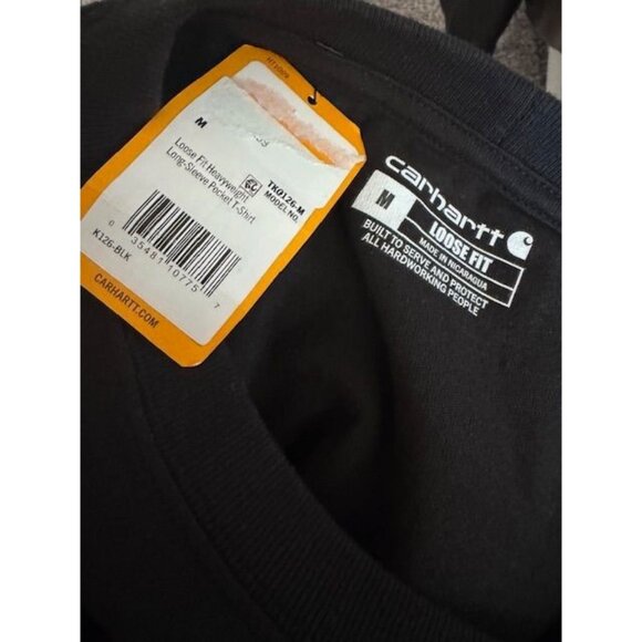 Carhartt Loose Fit Size Medium T-Shirt Pocket Work Shirt Crewneck Long Sleeve Bl - Picture 7 of 7